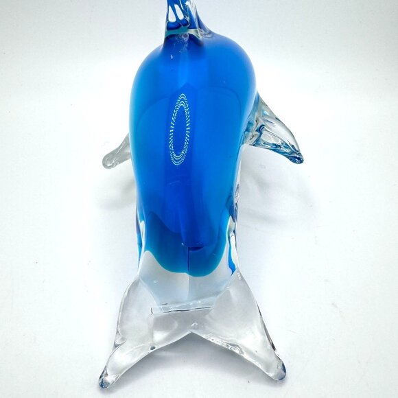 Hand Blown Art Glass Dolphin Figurine Clear Blue & White 6.25" Home Decor - Picture 7 of 7